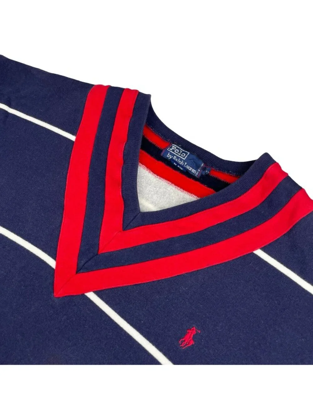VTG RARE Polo Ralph Lauren Men’s Preppy Varsity Tennis Sweatshirt Navy/Red • XL